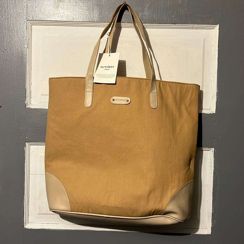 October Shoulder Bag Tan Cotton Women Tote Bag NWT